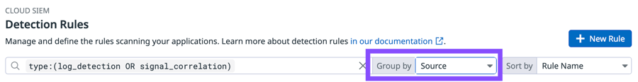 Detection rules grouped by rule source
