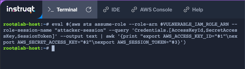 Image of the lab terminal with no output after running the command